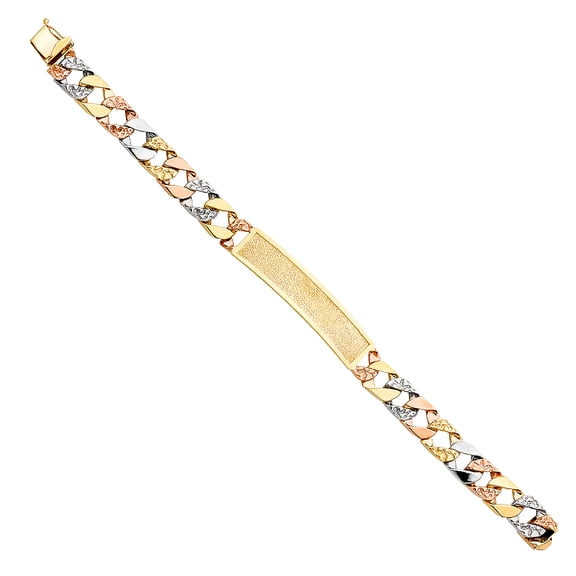 Wellingsale 14k Tri 3 Color Gold Solid Polished Mens Nugget Cuban ID Bracelet - 8.5"