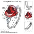 thumbnail image 5 of Juwaliy 6Ct Women Heart Ring 925 Sterling Silver January Birthstone Garnet Red Jewelry Mother Birthday Wedding Valentine's Day Gift, 5 of 11