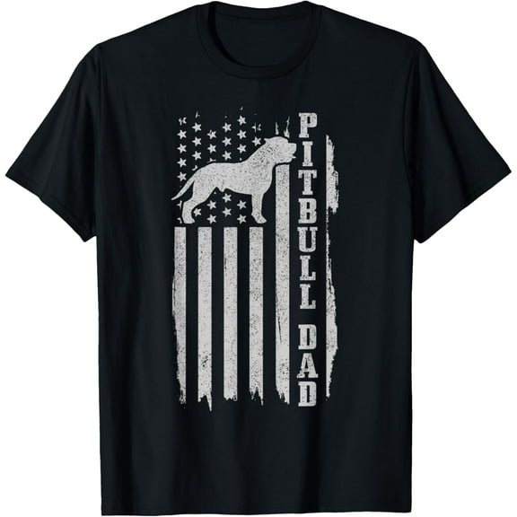 t-shirt Pitbull Dad Vintage American Flag Patriotic Pitbull Dog T-Shirt mens，black，women，funny，journey，Crew Neck, Short Sleeve,printing