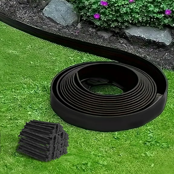 BOYOU Garden Edging Border Kit 40FT 2 Inch Tall with 40 Spikes, No-Dig Flexible Plastic Landscape Edging for Yard, Flower Bed Lawn Paver Pathways Landscaping