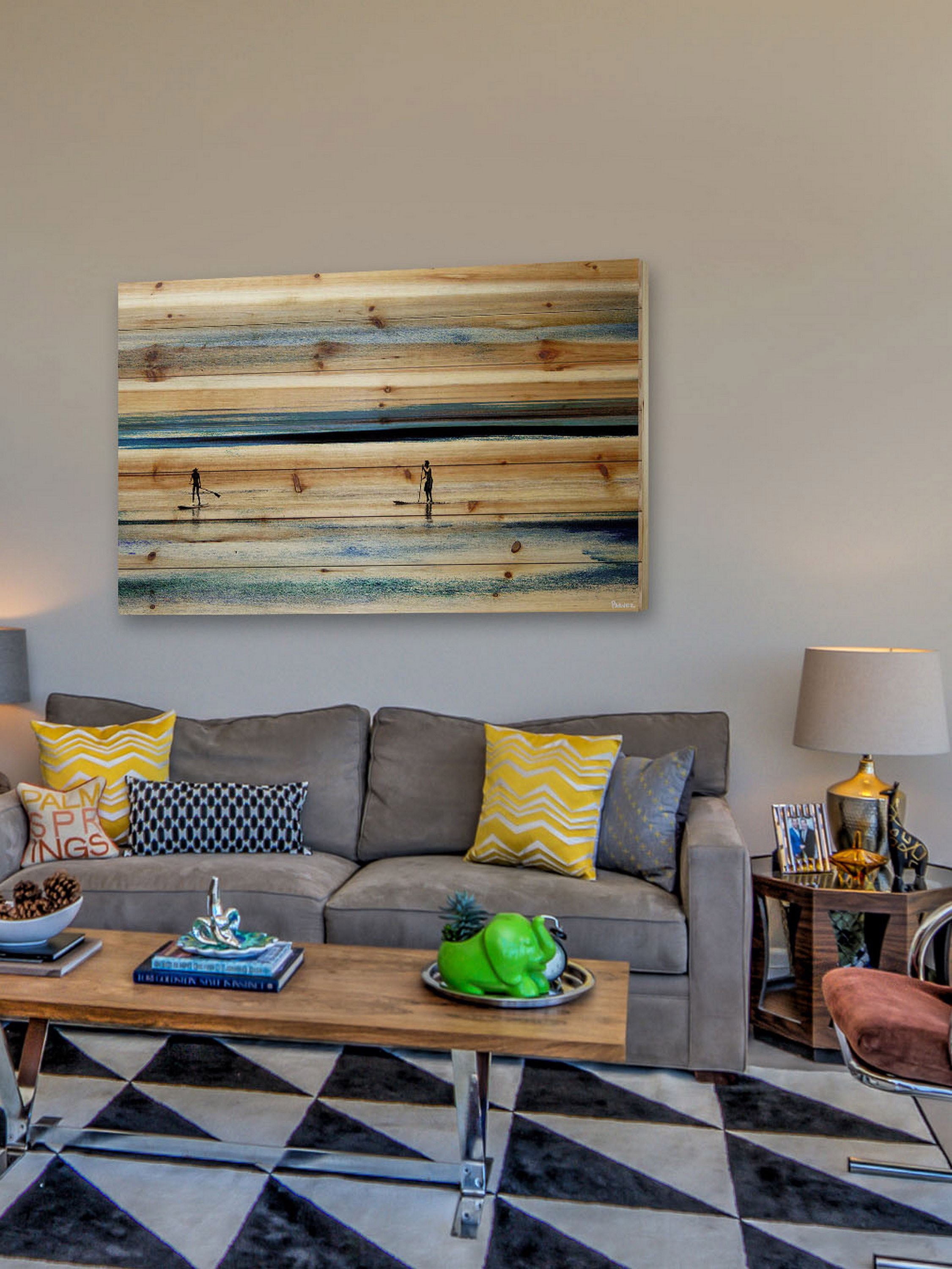 Parvez Taj Surfboard Paddling Pinewood Wall Art, 16" x 24"