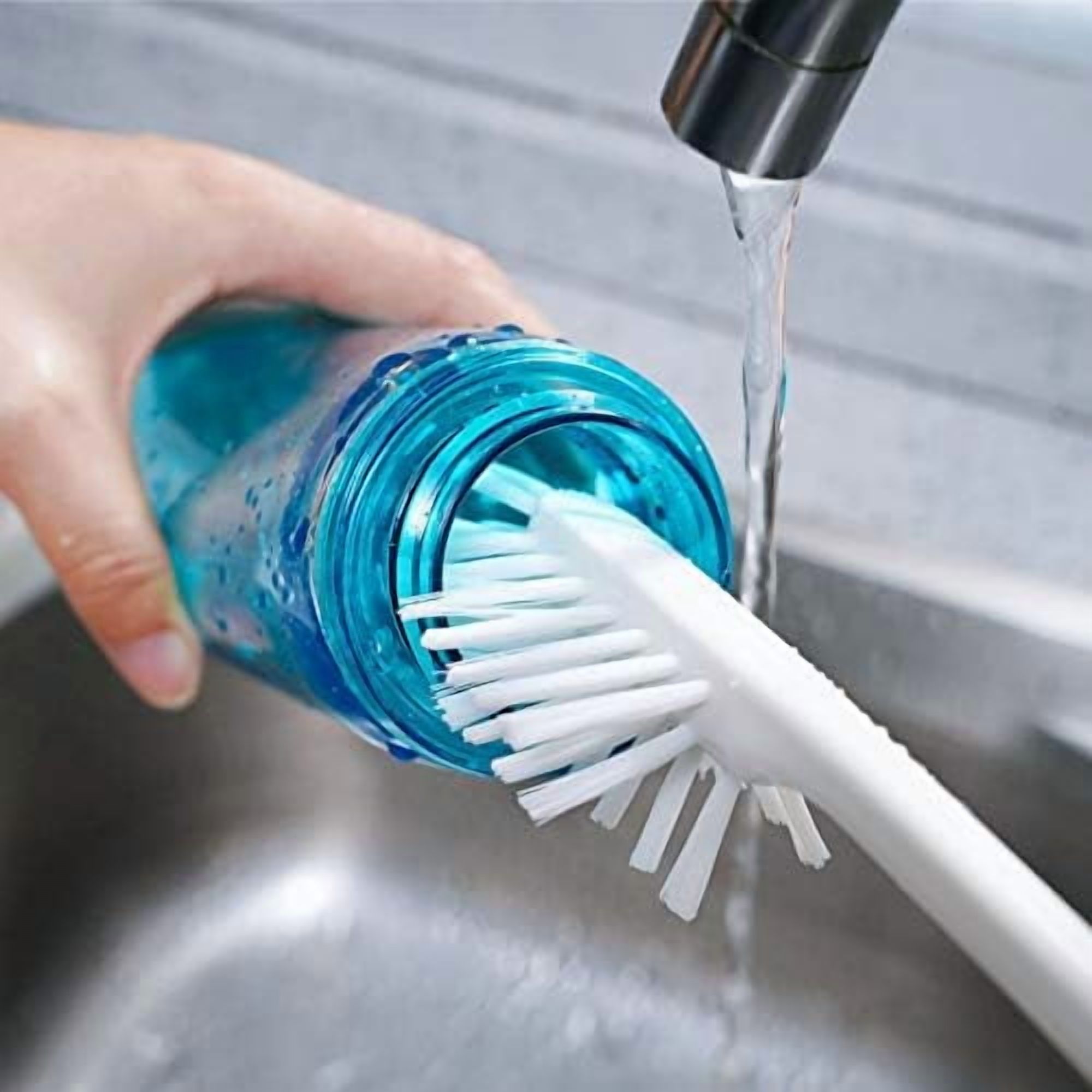 WLIKKS 3-in-1 Water Bottle Cleaning Brush Set - Long Handle Scrubbing Brush for Tumbler, Straw, Baby Bottles, Drinking Glasses, White