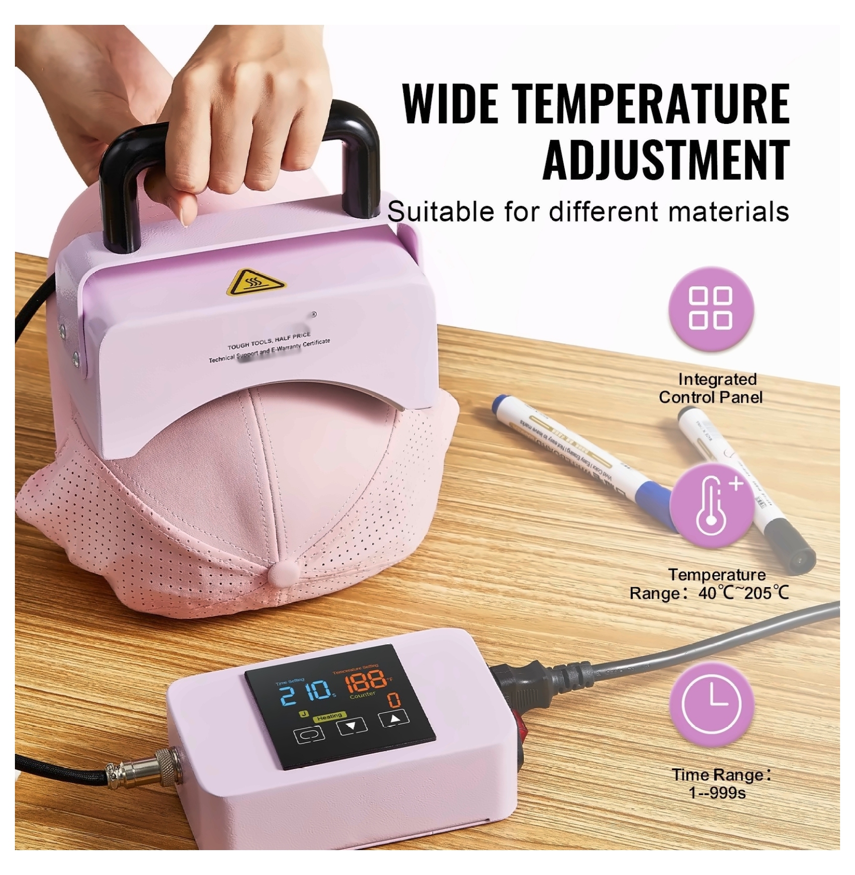 Hat Press Machine Mini for Caps 5.9x3.15 inch - Portable Heat Press for Hat DIY Crafts - Curved Ceramic Plate, Adjustable Temp, Silicone Pad