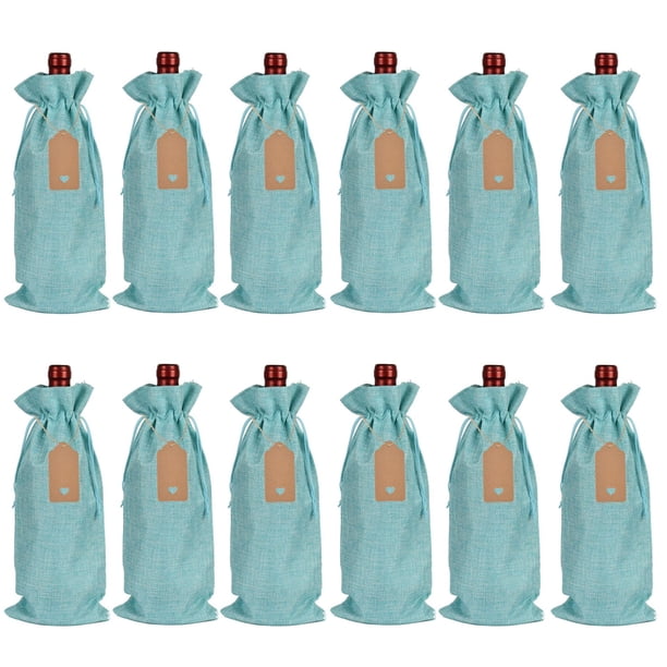 Zhuge 12 bolsas de regalo de vino con cordón, 13,78 × 5,9 pulgadas, reutilizables, para envolver botellas, para cumpleaños, bodas, fiestas (azul agua)