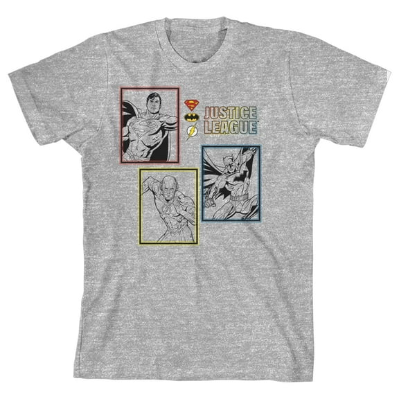 Heroes in Simple Colors Justice League Youth Boys Athletic Gray T-Shirt-Medium