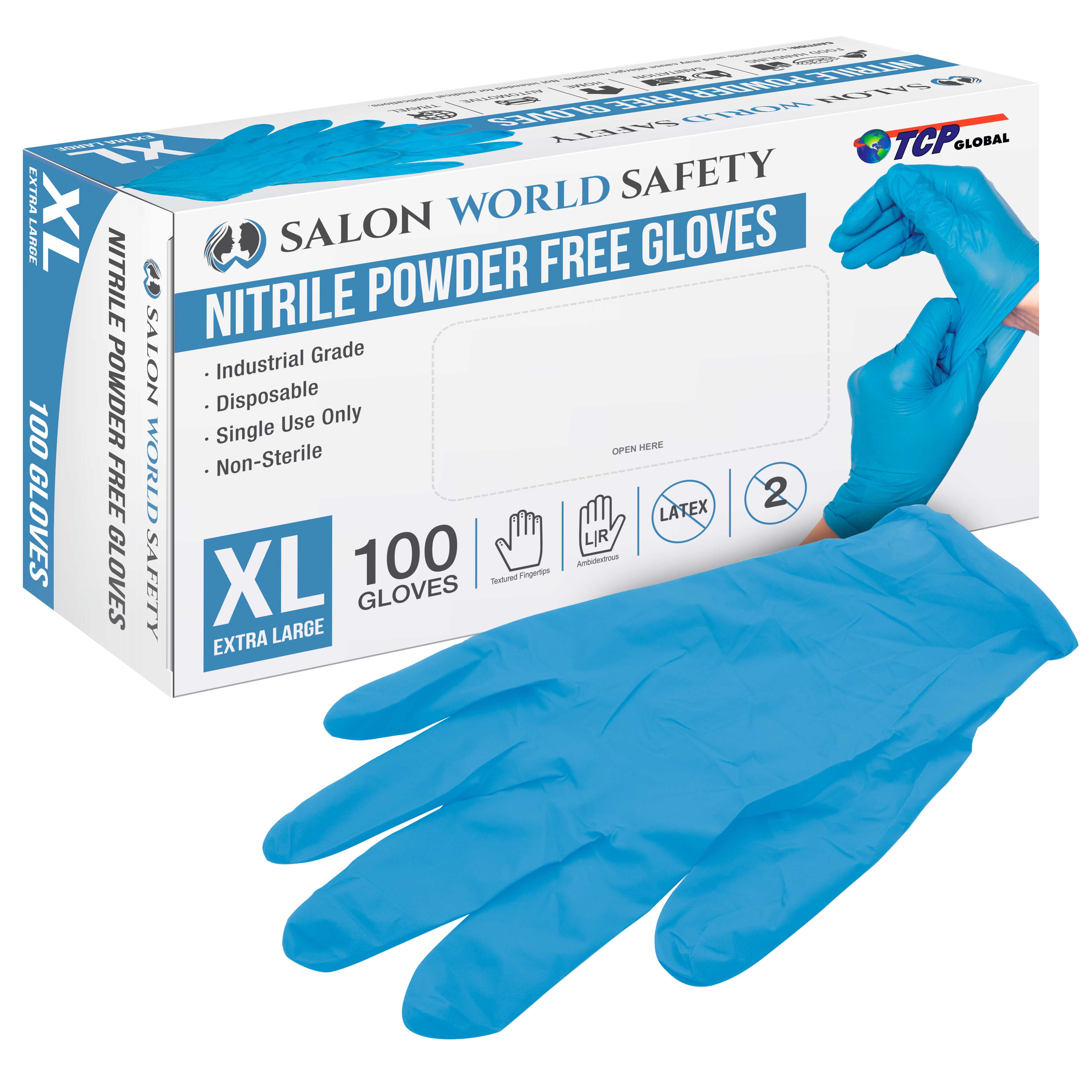 Tiga-Med Nitrile Powder-Free Disposable Gloves Blue Pack of 100 Size Large without Latex