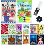 Yileqi Seasonal Garden Flag Set of 12 Double Sided Welcome Garden Flags, Small Yard Flag for Outside Dcor 12x18 Inch, with Free Anti-Wind Clip and Stopper
