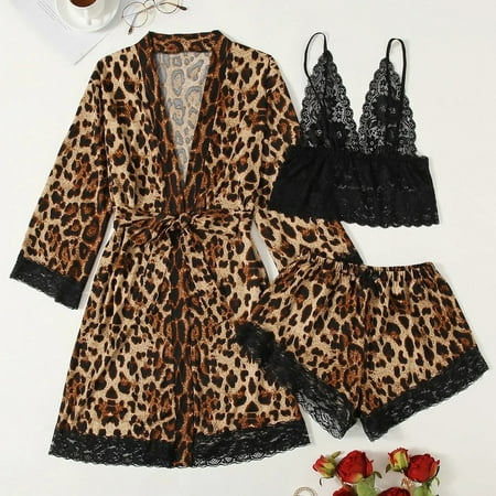 

MRULIC lingerie for women Satin Silk Pajamas Women Nightdress Lingerie Robes Underwear Sleepwear Brown + XXL