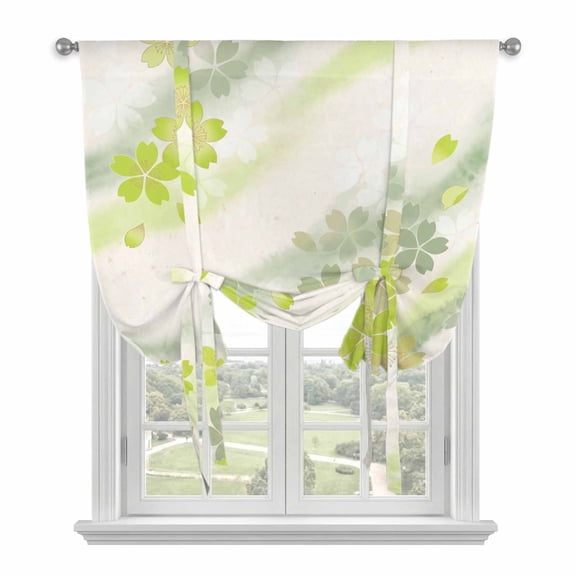 Green Yellow Floral Tie Up Curtains for Small Windows,Adjustable Rod Pocket Valance 45 Inch Short, Modern Abstract Art Flowers Aesthetic Window Treatment Balloon Roman Blind Shade, 34" x 45"