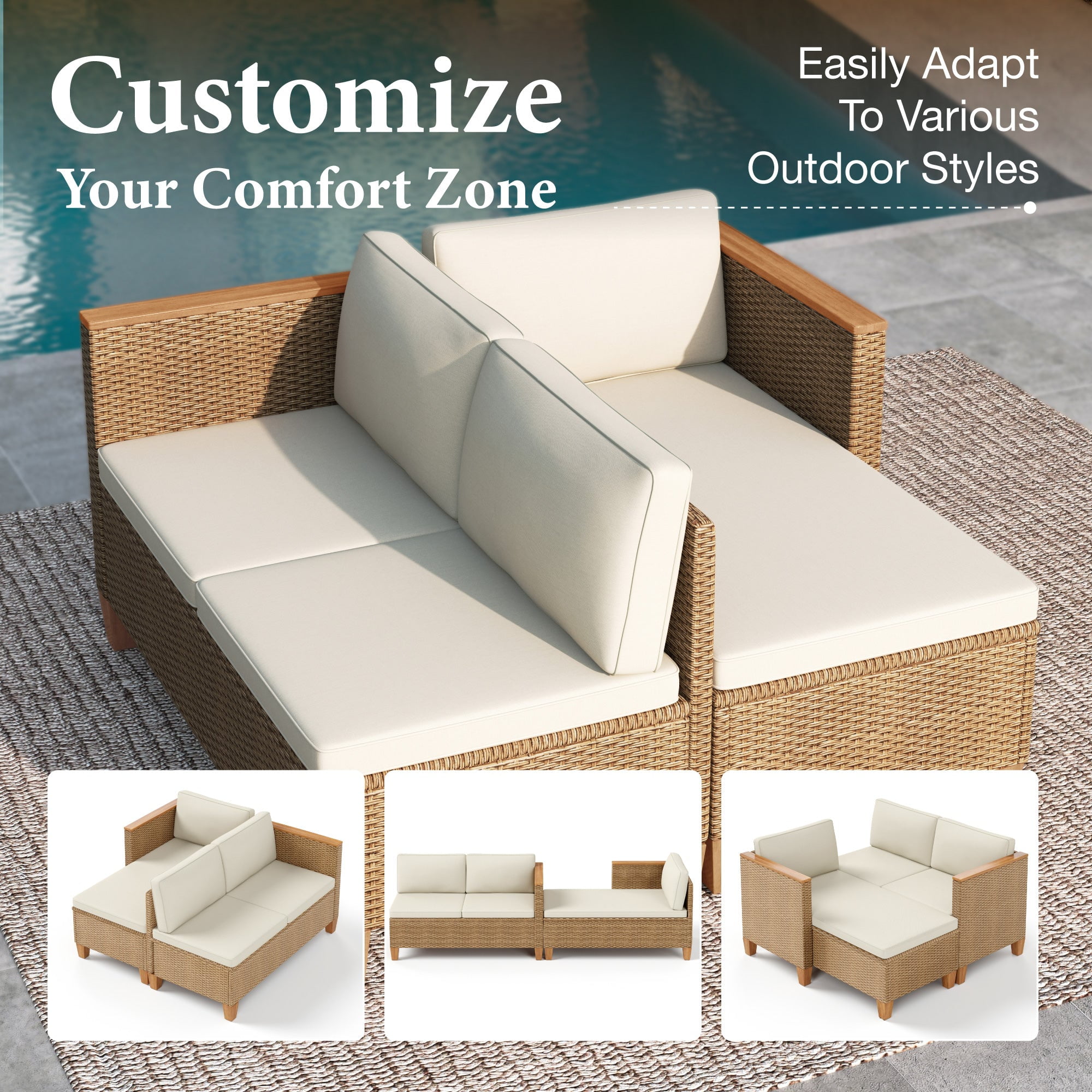 MF Studio 3-Piece Patio Furniture Conversation Set, Weather-Resistant Wicker Outdoor Sectional Sofa Set with Table & Cushions, Small Balcony & Porch Friendly