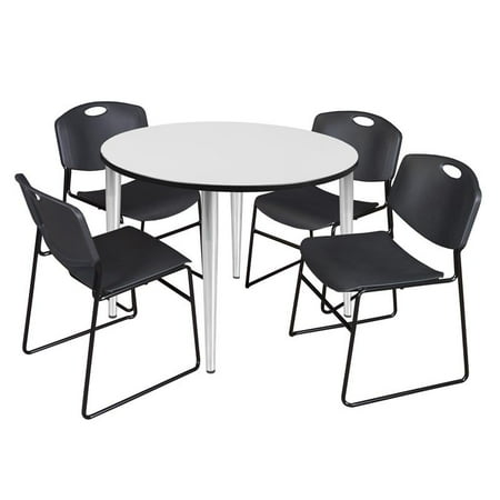 UPC: 0192357201879 | 48  Round Breakroom Table- White Top- Chrome Base & 4 Zeng Stack Chairs- Black