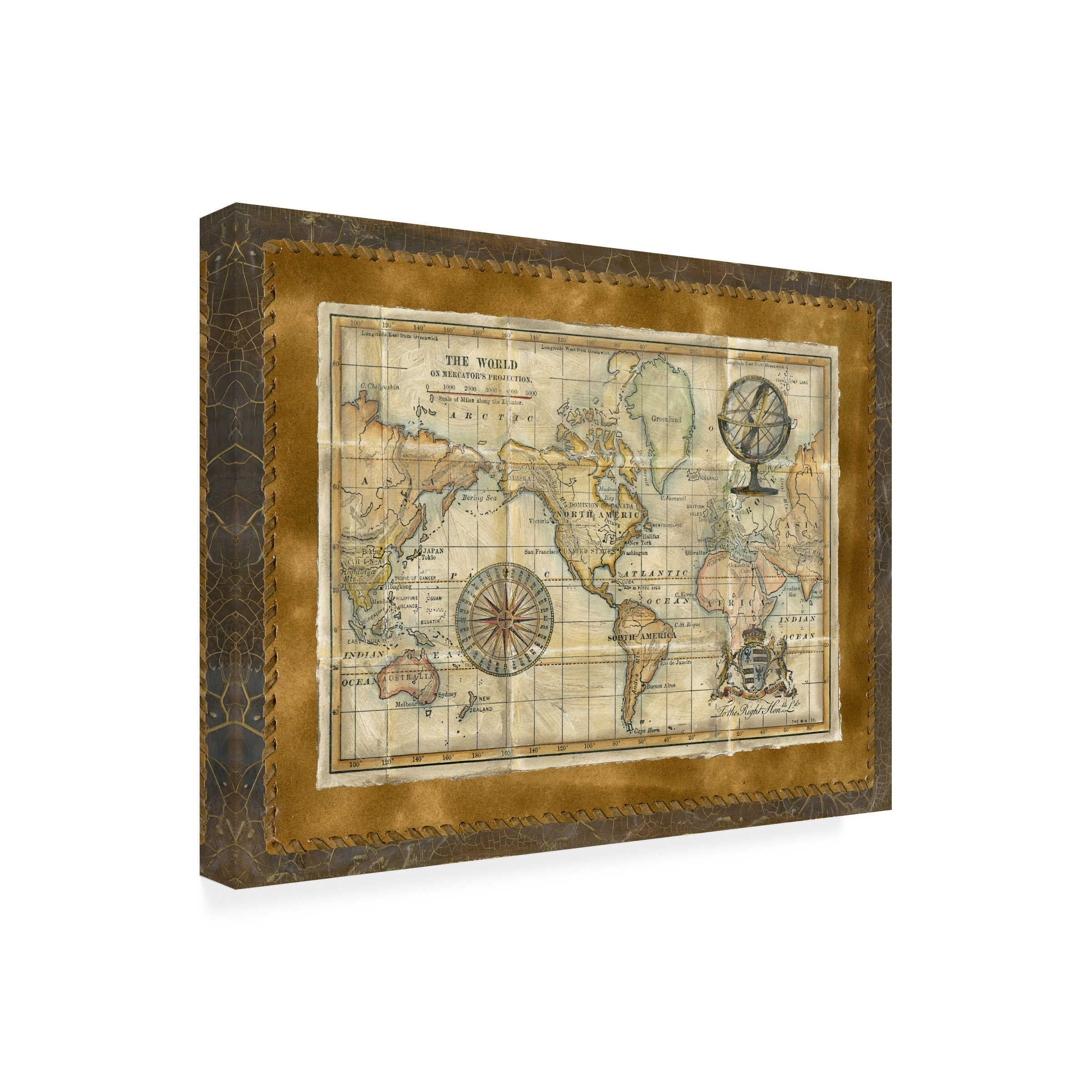 Trademark Fine Art Vision Studio Antique World Map Framed Canvas Wall Art - 18x24