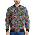 thumbnail image 4 of Chaqueta con estampado de flores coloridas hawaianas para hombre, sudaderas con estampado 3D de plantas tropicales, abrigos de manga larga con cremallera estilo bombardero callejero, 4 of 4