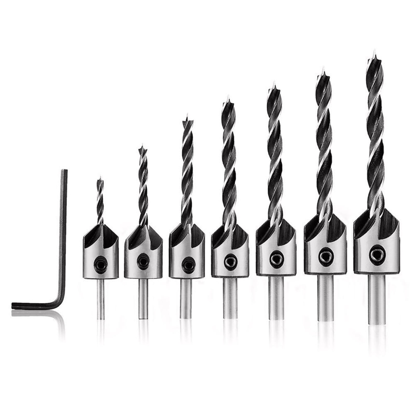 5Pcs Wood Woodworking 5-12mm HSS Countersink Drill Bit Set Carpentry Tool Wrench