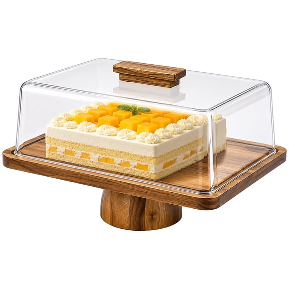Acacia Wood Cake Stand with Lid, 2-in-1 Rectangular Dessert Display and Charcuterie Board with Dustproof Cover, 15.2 x 11.7 in, Suitable for Party, Wedding, Birthday, Holiday Occasions