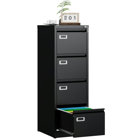Fesbos 4 Drawer File Cabinet with Lock, File Cabinets for Home Office,18" Deep Vertical Metal Black File Cabinet Office Storage Cabinet Organizer for Letter/Legal / A4