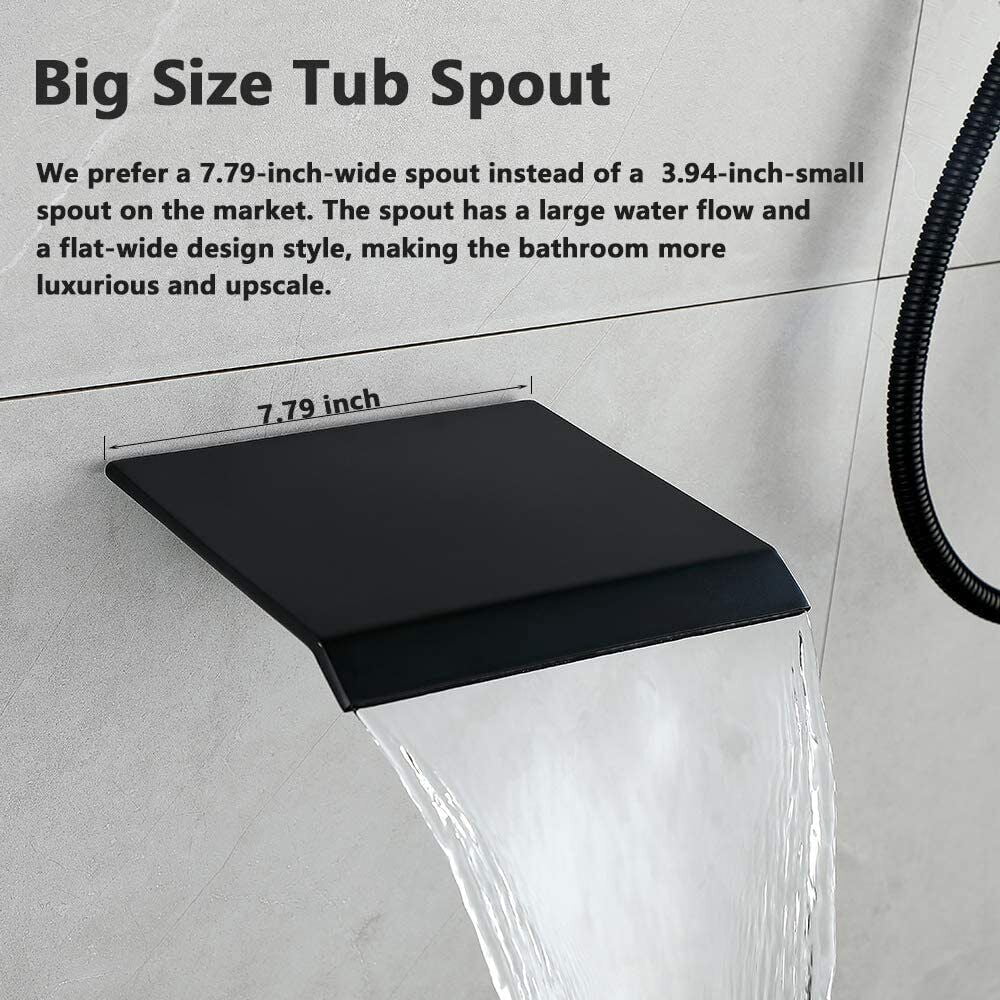 Zovajonia Matte Black Shower System 12 Inches Shower Faucet Set, Rain Shower Head with Handheld Spray Bathroom Wall Mount Shower Fixtures with Tub Spout