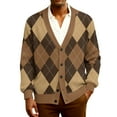 thumbnail image 2 of Men's Cardigan Sweaters with Button Lightweight Casual V Neck Long Sleeve Argyle Pattern Knitted Sweater Brown 5XL, 2 of 7