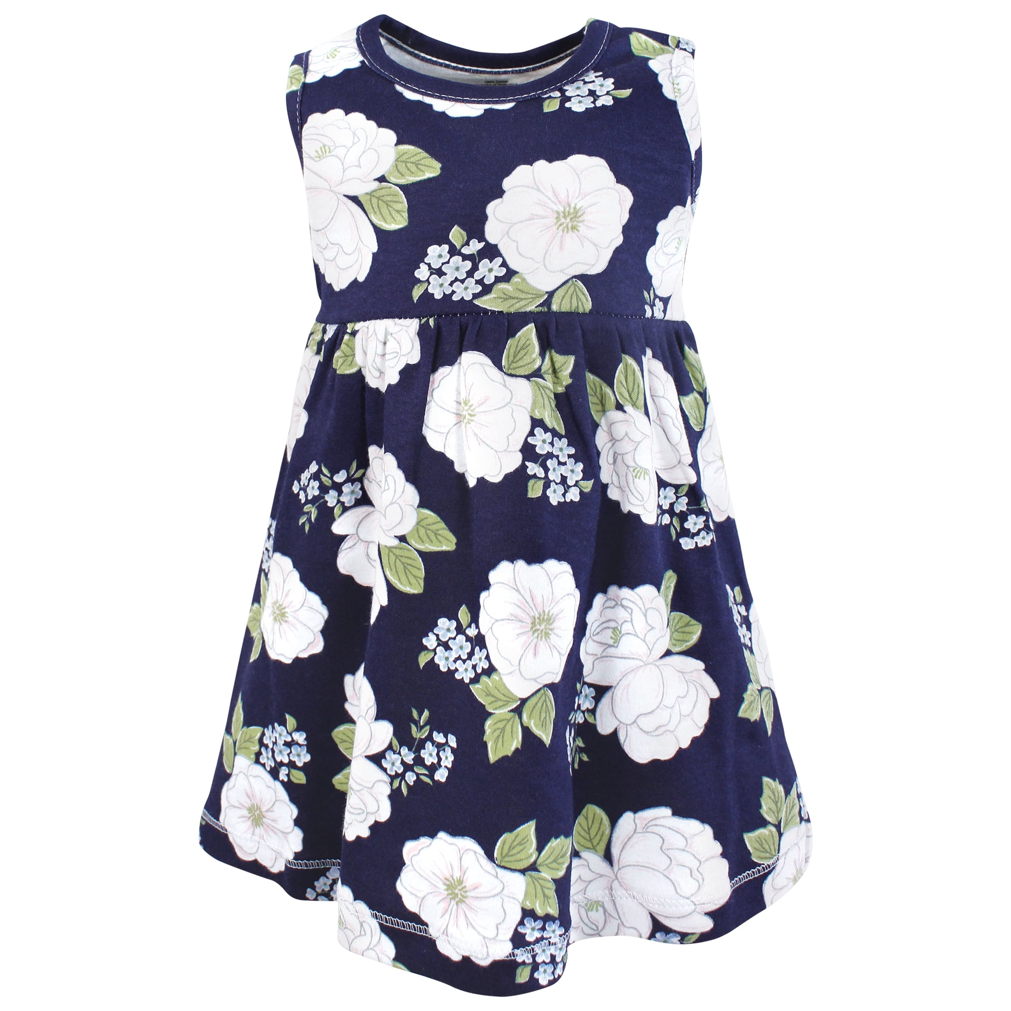 Hudson Baby Infant and Toddler Girls Cotton Dress and Cardigan Set, White Peonies, 3T
