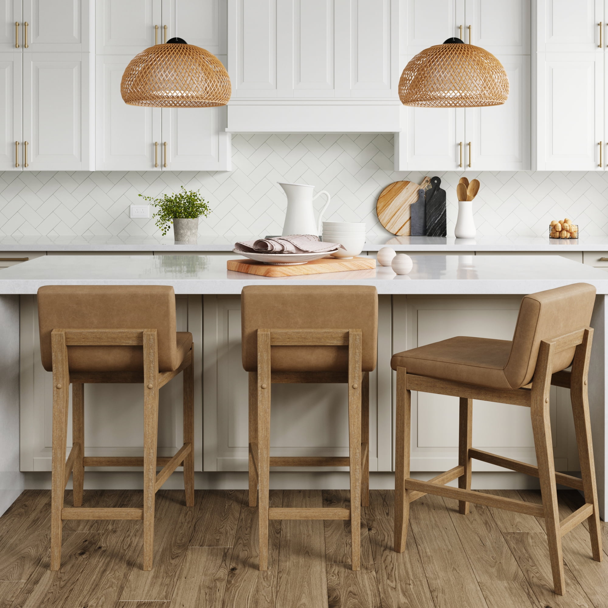Nathan James Gracie Modern Backrest Bar Stool, Light Brown