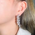 thumbnail image 3 of Classy 3 Lines CZ Long Drop Bridal Evening Wedding Earring White Gold Jewelry, 3 of 9
