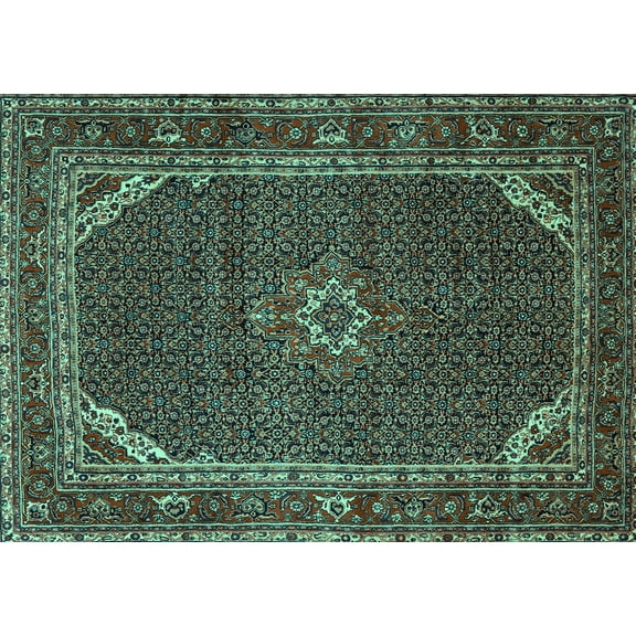 Ahgly Company Machine Washable Indoor Rectangle Persian Turquoise Blue Traditional Area Rugs, 5' x 7'