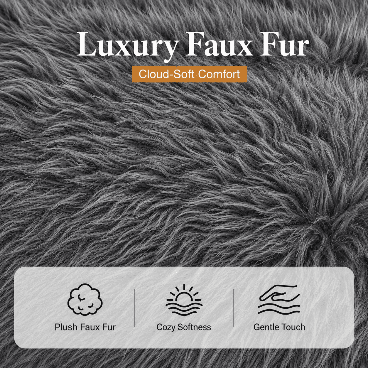 Aenkyo 84 Inch Plush Faux Fur Sofa, 25 Inch Deep Seat 3-Seater Couch with Ball Pillow, Gray
