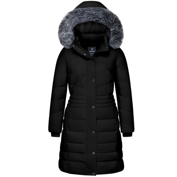 Wantdo Women's Recycled Winter Jacket Insulated Winter Puffer Coat Waterproof Thicken Parka Black L