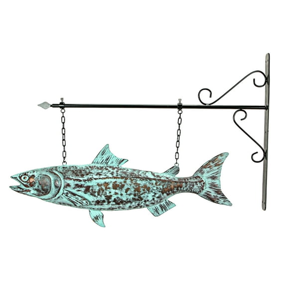 Contrast Metal Verdigris Copper Salmon Wall Bracket Hanging Sculpture
