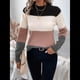 thumbnail image 5 of Suéteres de Bloque de Color para Mujer, Blusas de Larga con Cuello Alto, Suéter de Punto Holgado. Rosa M, 5 of 7