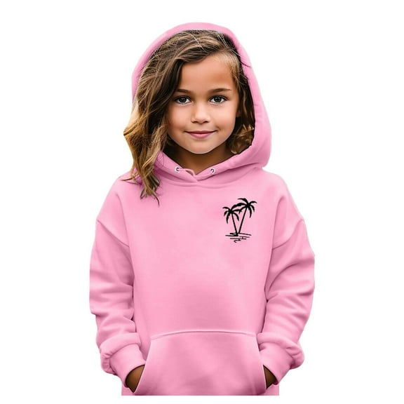 Girl Hoodies Size 7-8 Coconut Tree Print Pullover Sweatshirts Kids Fashion Casual Outfits Fall Winter Clothes,Pink,5-6 Years