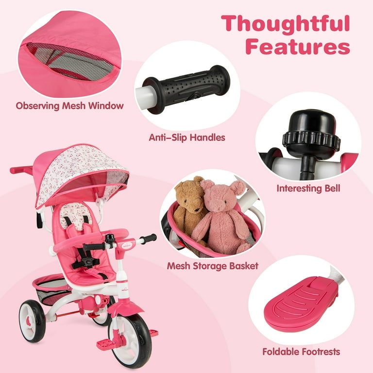 Gymax Convertible Baby Tricycle Stroller Detachable Foldable Adjustable Handle for Parents Pink Walmart