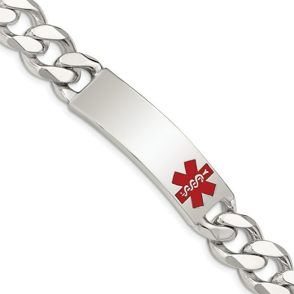 Sterling Silver Polished Medical Curb Link ID Bracelet - 59.4 Grams - 8.5 Inch - Measures 13mm Wide