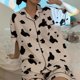 thumbnail image 4 of Conjunto de pijamas de verano, transpirable, agradable para la piel, informal, suelto, lindo, con botones, manga corta, ropa de dormir para el hogar, patrón de vaca lechera M 150-163 cm 35-45 kg, 4 of 8