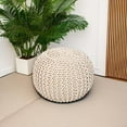 thumbnail image 5 of Round Pouf Ottoman - Cable Knitted Boho Poof - Home Décor Cord Pouffe Handmade Circular Footrest for Living Room - Bedroom - Kids Bedroom - 100% Cotton Pouf (19.5"x19.5"x14") - Ivory, 5 of 21