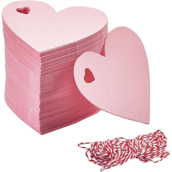 200Pcs Heart Paper Tag Pink Price Tag Labels with 20m/65.62 Feet Jute Cord Blank Hang Small Craft Price Hang Name Label Tags for Wrapping Gathering Labeling Wedding Christmas Decorations