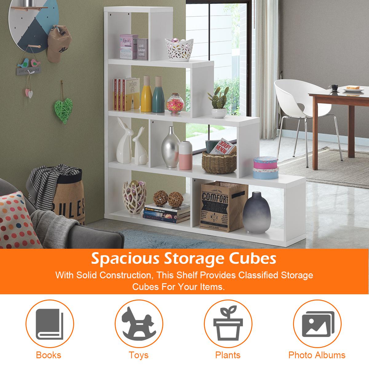 Giantex 10 Shelves Bookshelf, L Shaped Freestanding Ladder Corner Bookshelf w/6 Cubes, Stepped Etagere Bookcase, 5 Tier Wooden Storage Display Shelf for Home Office