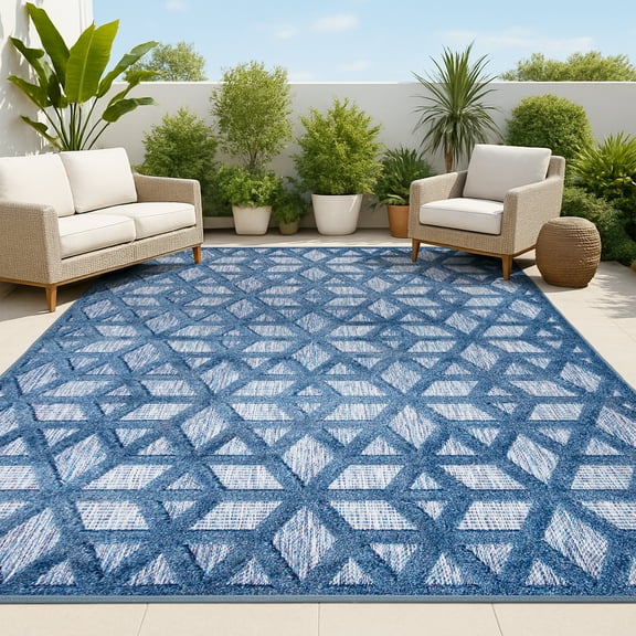 JONATHAN Y IBIZA 8 x 10 Area Rug, Talaia Neutral Geometric - Navy, IBZ102B-8