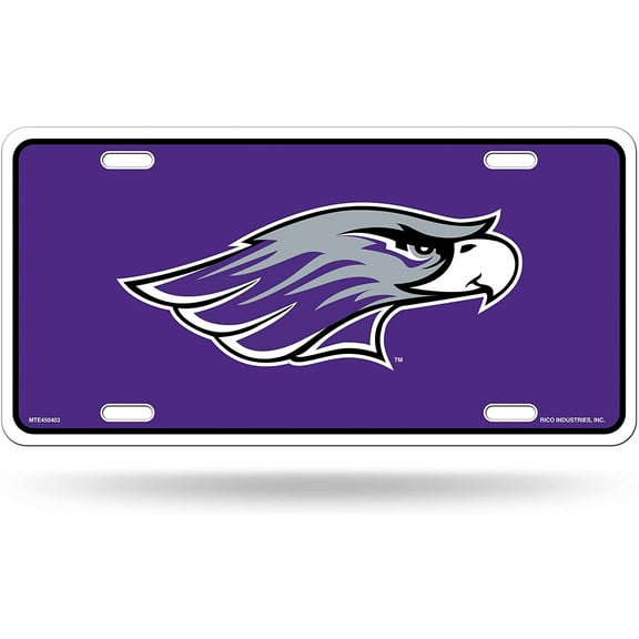 University of Wisconsin Whitewater Warhawks Metal Auto Tag License Plate, Purple Design, 6x12 Inch