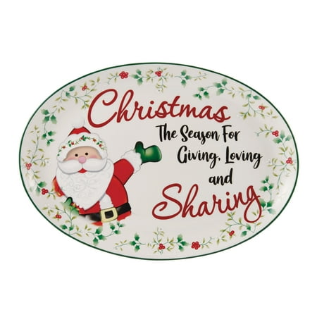 Pfaltzgraff Winterberry 14-inch Oval Sharing Plate with Holiday Decal