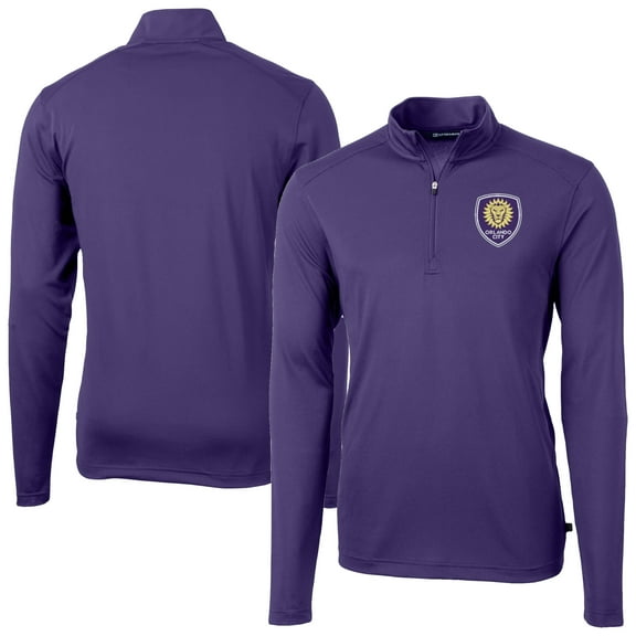 Men's-Cutter & Buck  Purple Orlando City SC Virtue Eco Pique Recycled Quarter-Zip Top