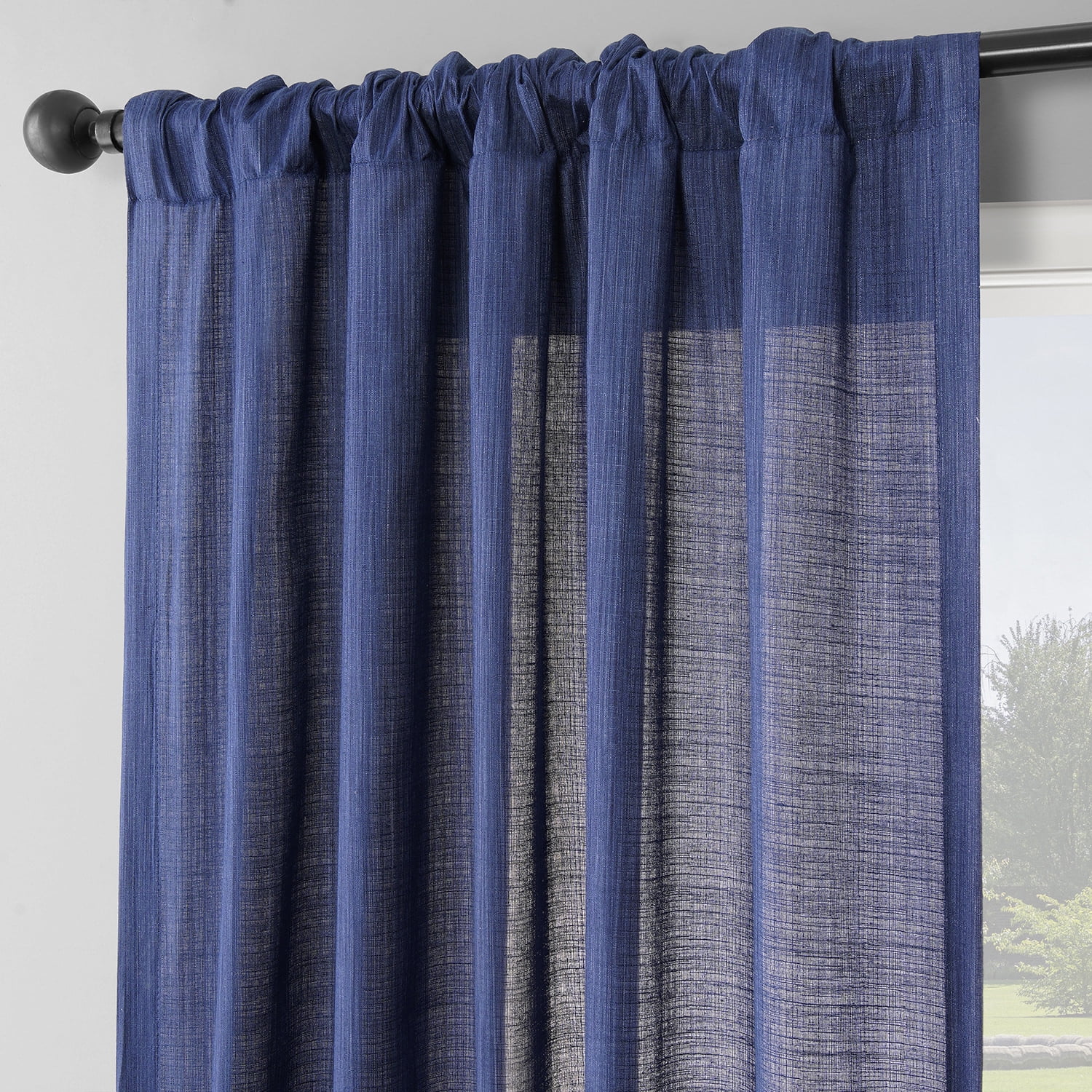 Half Price Drapes Ink Blue Rustic Linen Weave Light Filtering Curtains for Bedroom (2 Panel), 50W X 96L