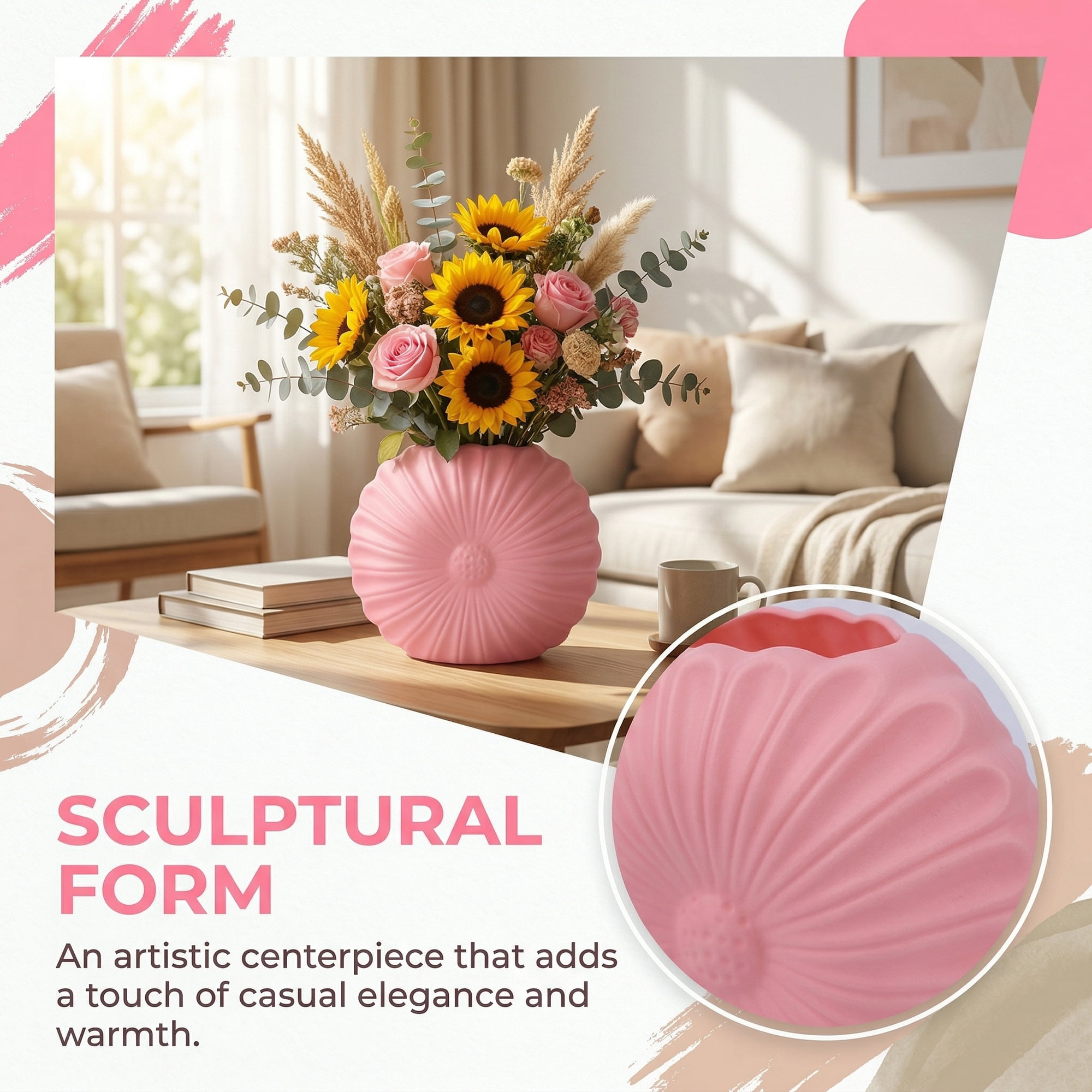 Unique Bargains Geometric Flower Nordic Minimalist Bud Vase Pink 7.9"L x 1.2"W x 6.9"H