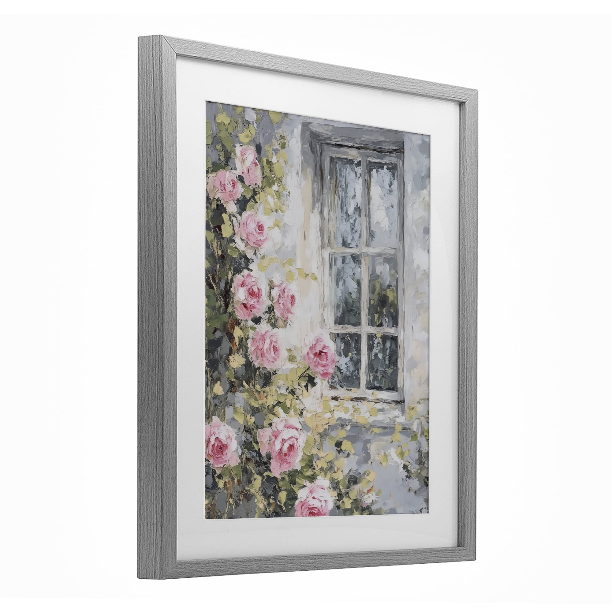 Stupell Industries View Of Roses Cottage Window Gray Framed Print Under Glass, design by LSR Design Studio