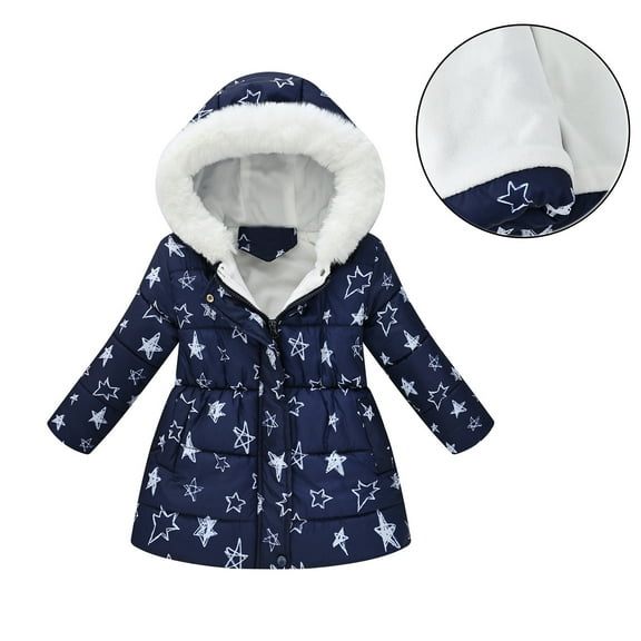 Kids Winter Coat for Girls Hooded Puffer Jacket Kids Star Print Puffer Jacket Full-Zip Long Sleeve Waterproof Girls Lightweight Jacket Girls Coats Size 9-10 Years