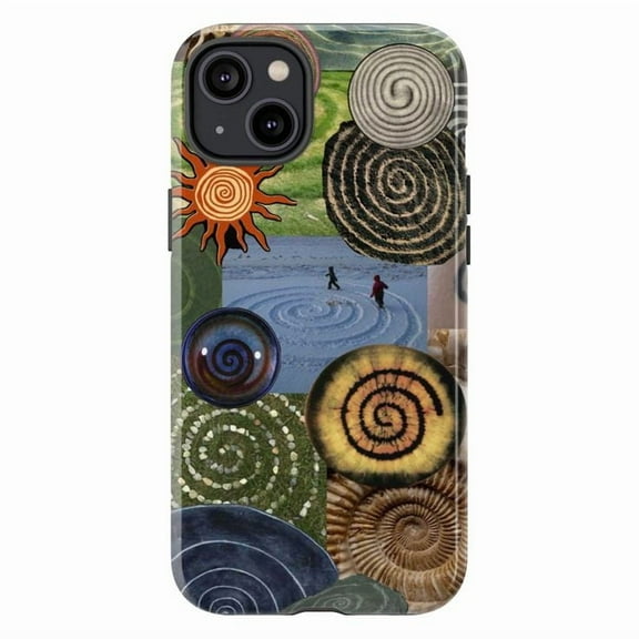 Spiral Collage Phone Case, Abstract Earth Tones Fossil Crop Circle Art Cover for iPhone 17 16 15 14 13 12 11 Plus Pro Max Mini