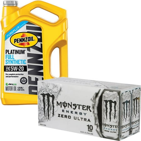 Pennzoil Platinum 5w20 Motor Oil 5qt + Monster Energy 10PK Bundle