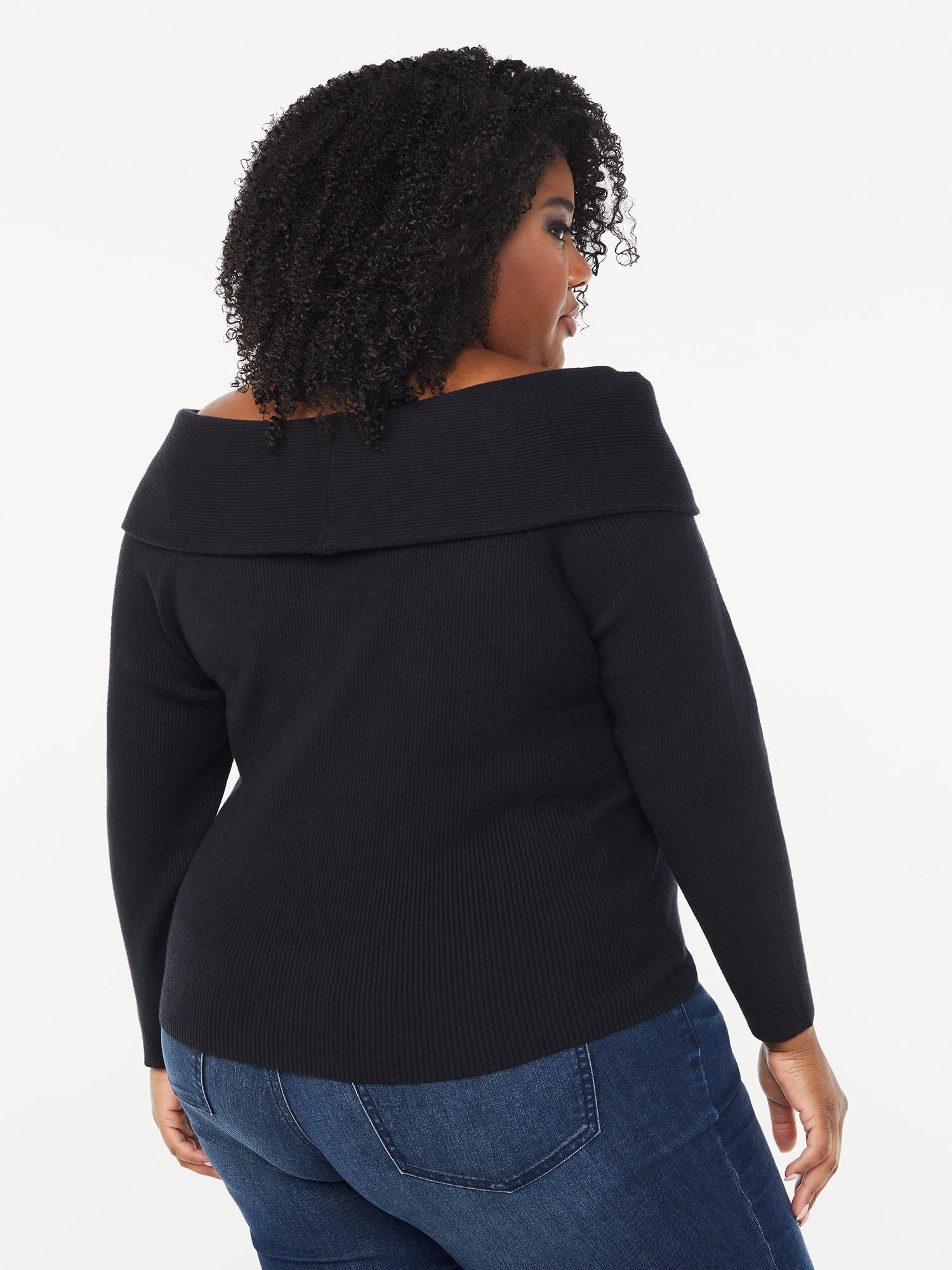 Sofia Jeans by Sofia Vergara Women's Plus Size Twisted Off Shoulder Sweater