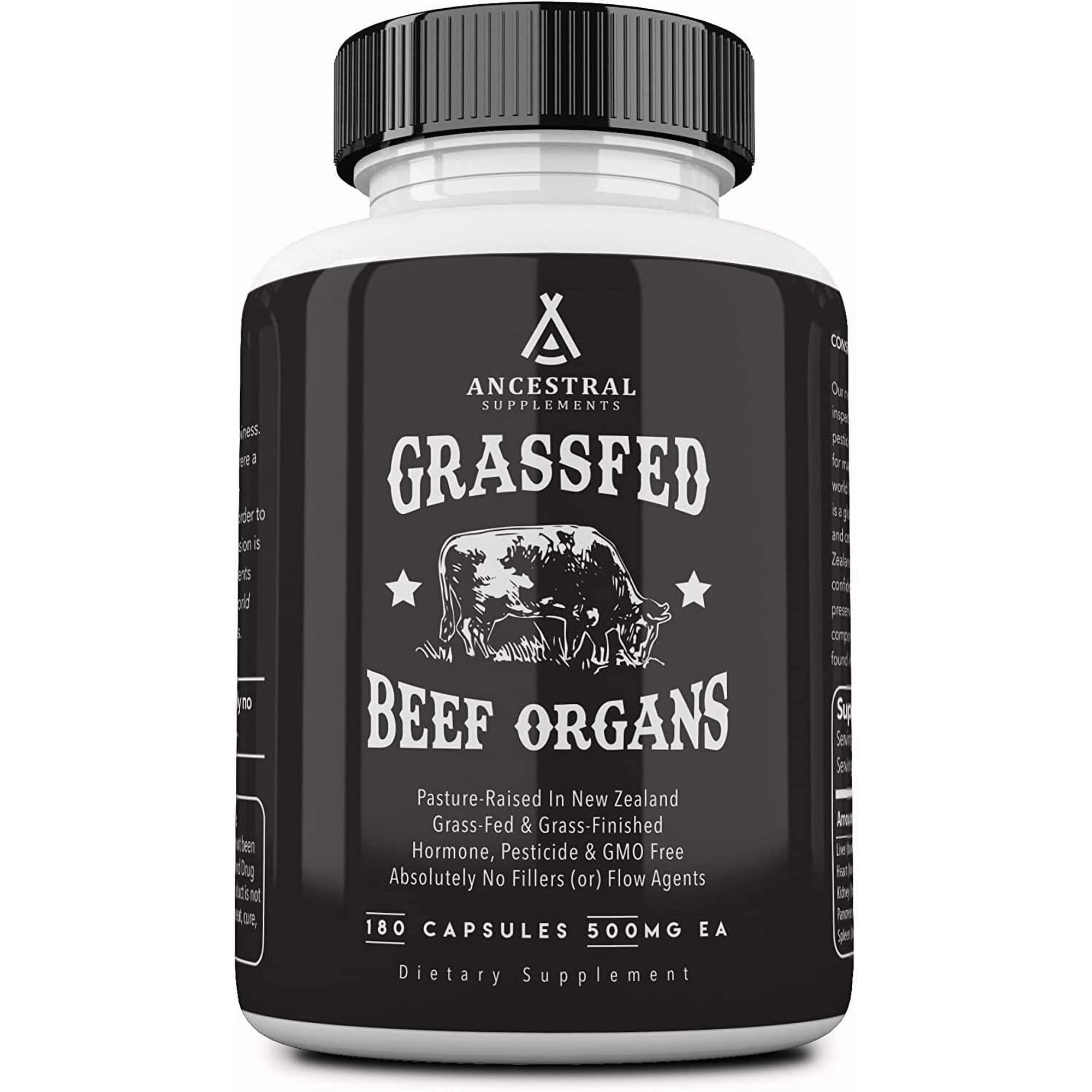 Ancestral Supplements Grass Fed Beef Organs (Desiccated) - Liver, Heart, Kidney, Pancreas, Spleen (180 Capsules)