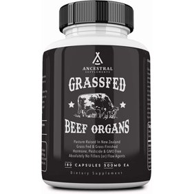 Ancestral Supplements Grass Fed Beef Organs (Desiccated) - Liver, Heart, Kidney, Pancreas, Spleen (180 Capsules)